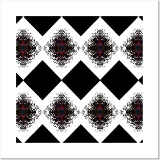 Black Diamond and Rose Pattern Posters and Art